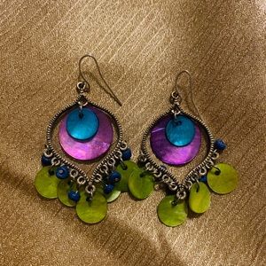 Bright, colorful dangle wire earrings